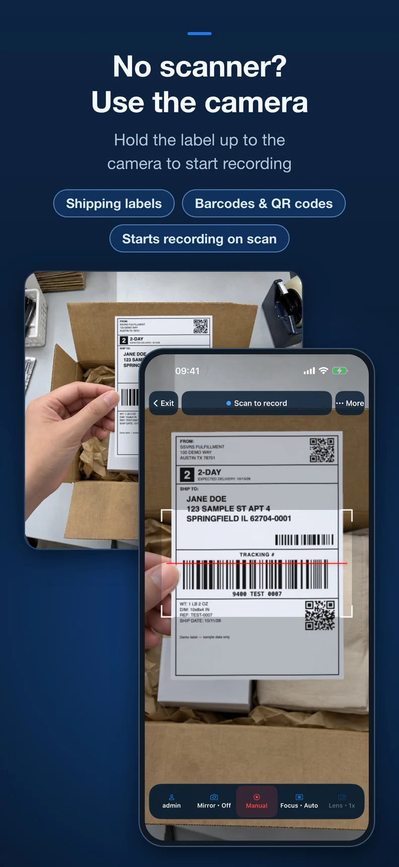 English SSVRS: scan a shipping label with the iPhone camera